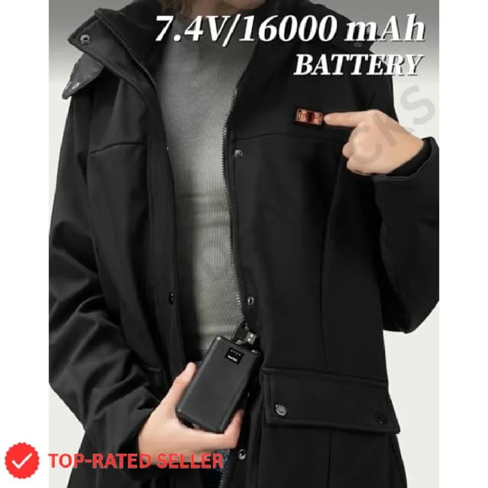 Heated Winter Coat with Detachable Hood Long Jacket Warm Tech Chic